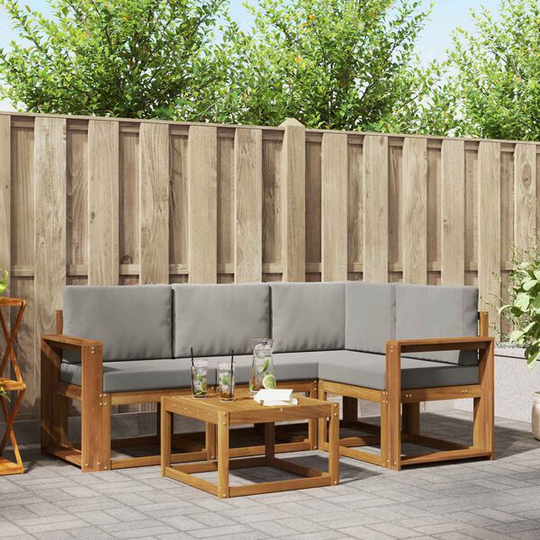 vidaXL Āra dīvānu komplekts ar spilvenu 5 pcs Dabīgs un gai&scaron;i pelēks