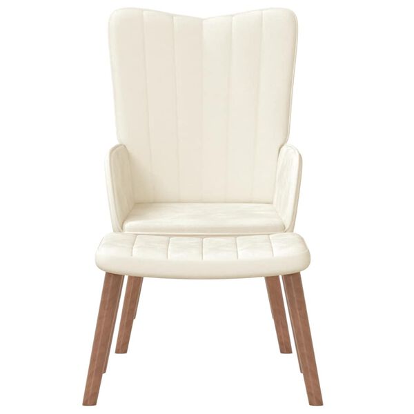 vidaXL atpūtas krēsls ar kāju balstu, krēmbalts samts