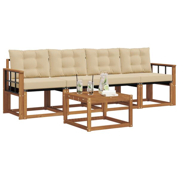 vidaXL Āra dīvānu komplekts ar spilvenu 5 pcs Dabisks un bē&scaron;s