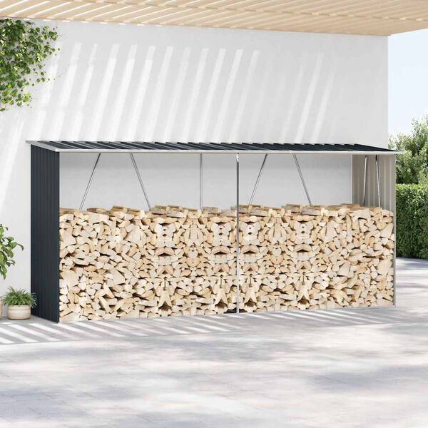 vidaXL malkas nojume, pelēka, 330x84x152 cm, cinkots tērauds