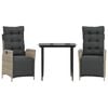 vidaXL 3-daļīgs dārza mēbeļu komplekts, matrači,gaiši pelēka PE pinums