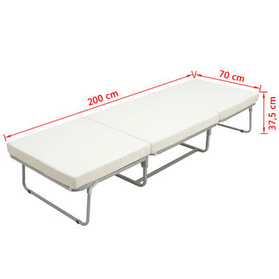vidaXL salokāma gulta ar matraci, balts tērauds, 70x200 cm