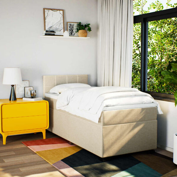 vidaXL atsperu gultas rāmis ar matraci, krēmkrāsas, 100x200 cm, audums