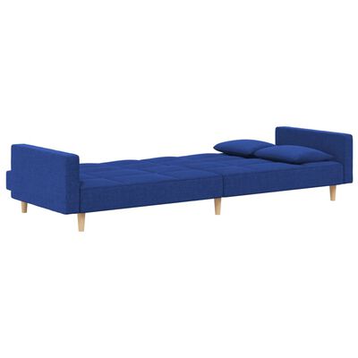 vidaXL 2-vietīga dīvāngulta ar diviem spilveniem, zils audums