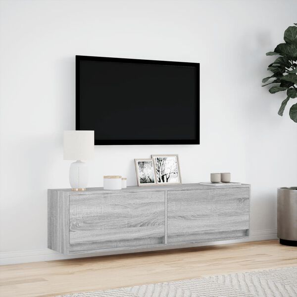 vidaXL TV sienas skapītis ar LED lampiņām, pelēka ozola, 140x31x38 cm