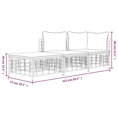 vidaXL 3-daļīgs dārza mēbeļu komplekts ar matračiem, PE rotangpalma