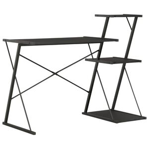 vidaXL rakstāmgalds ar plauktu, 116x50x93 cm, melns