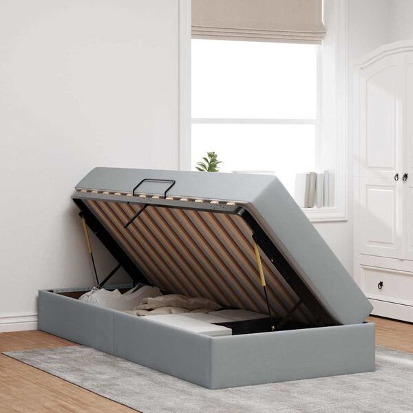 vidaXL Gulta ar uzglabā&scaron;anas vietu un matraci Gai&scaron;i pelēks 90 x 190 cm