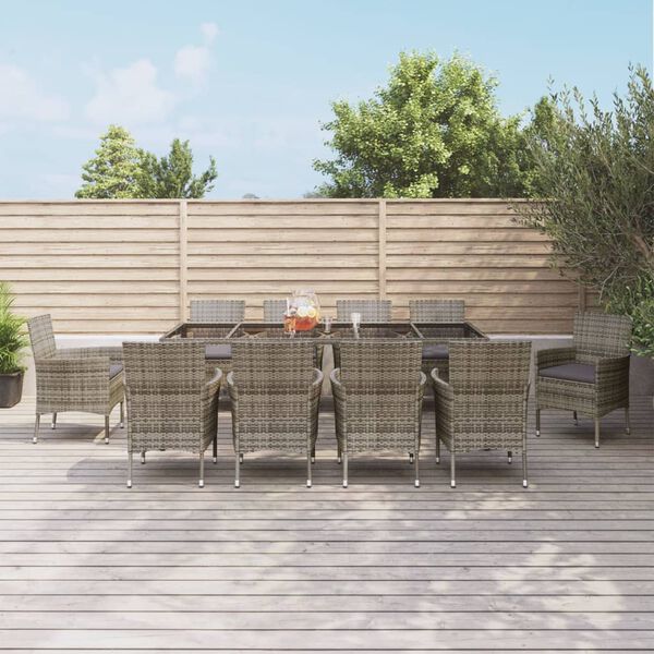 vidaXL 11-daļīgs dārza mēbeļu komplekts ar matračiem, PE rotangpalma