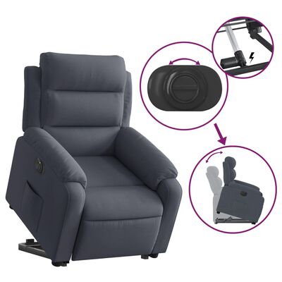 vidaXL elektrisks atpūtas krēsls paceļams/atgāžams, tumši pelēks samts