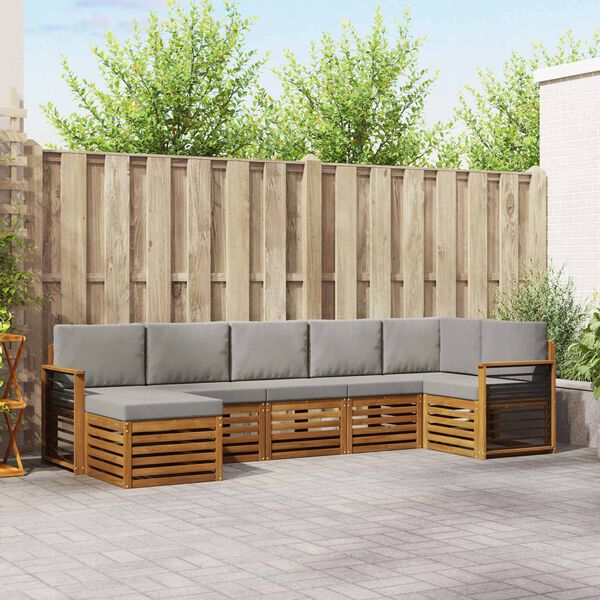 vidaXL Stūru dīvānu komplekts ar spilvenu 7 pcs Dabīgs un gai&scaron;i pelēks