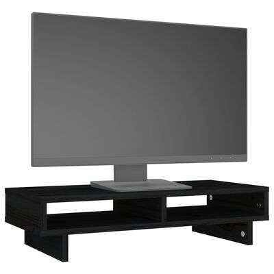 vidaXL monitora paliktnis, melns, 60x27x14 cm, priedes masīvkoks