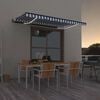 vidaXL izvelkama markīze, LED, vēja sensors, 450x300 cm, zila un balta