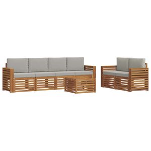 vidaXL Āra dīvānu komplekts ar spilvenu 7 pcs Dabīgs un gai&scaron;i pelēks