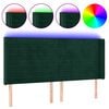 vidaXL gultas galvgalis ar LED, 183x16x118/128 cm, tum&scaron;i zaļ&scaron; samts