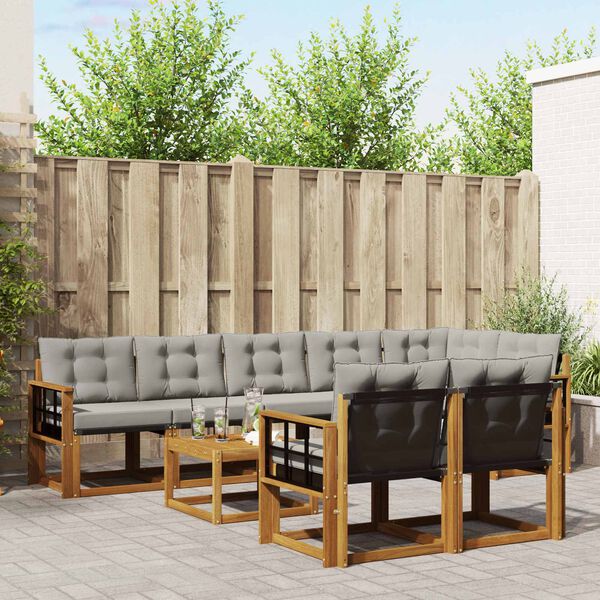 vidaXL Āra dīvānu komplekts ar spilvenu 9 pcs Dabīgs un gai&scaron;i pelēks