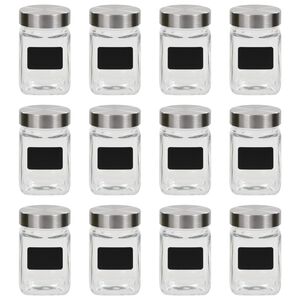 vidaXL uzglabāšanas burkas ar uzlīmēm, 12 gab., 300 ml