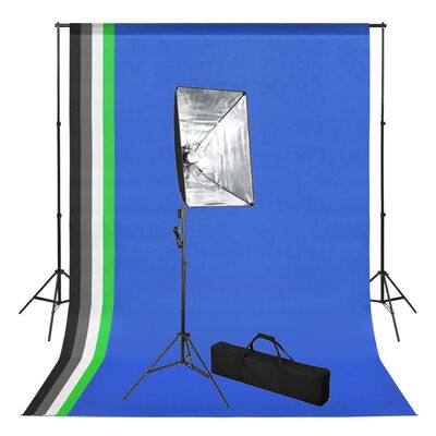 vidaXL fotostudijas komplekts - gaismas izkliedētāji un foni