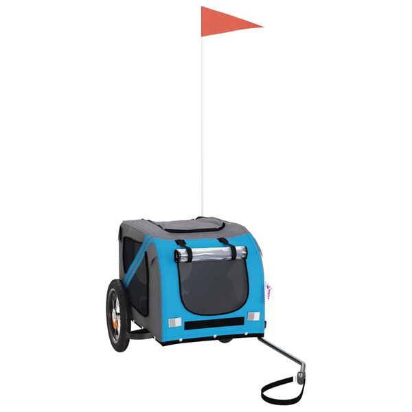 vidaXL mājdzīvnieku velo piekabe, zila ar pelēku, audums un dzelzs