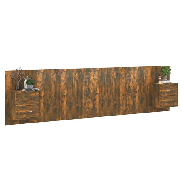 vidaXL gultas galvgalis ar skapī&scaron;iem,ozolkoka krāsa, inženierijas koks