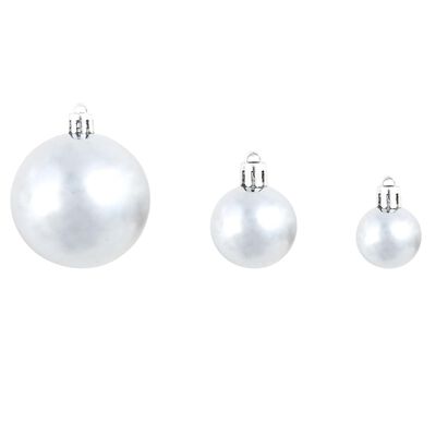vidaXL Ziemassvētku bumbas, 100 gab., 3/4/6 cm, baltas, pelēkas