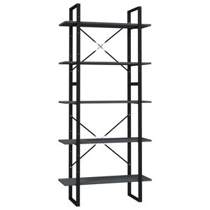 vidaXL 5-līmeņu grāmatu plaukts, 80x30x175 cm, priedes koks, pelēks