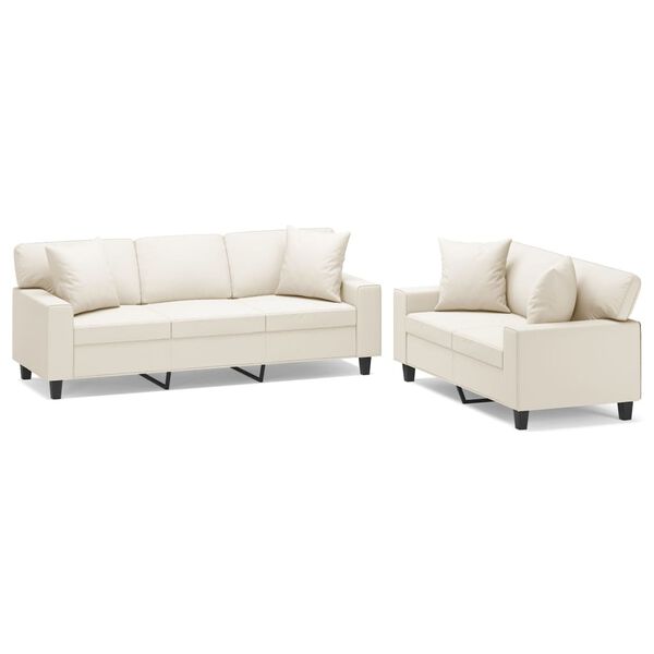 vidaXL divdaļīgs dīvānu komplekts, spilveni, krēmkrāsas mākslīgā āda