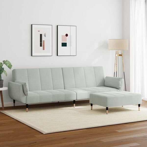 vidaXL 2-vietīga dīvāngulta ar kāju balstu, gai&scaron;i pelēks samts