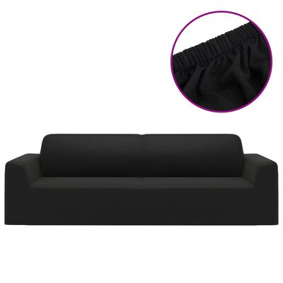 vidaXL elastīgs dīvāna pārvalks, trīsvietīgs, melns poliesters