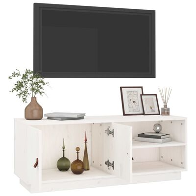 vidaXL TV skapītis, balts, 105x34x40 cm, priedes masīvkoks