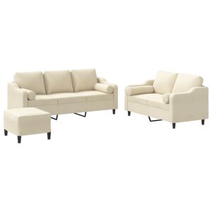 vidaXL trīsdaļīgs dīvānu komplekts ar spilveniem, krēmkrāsas audums