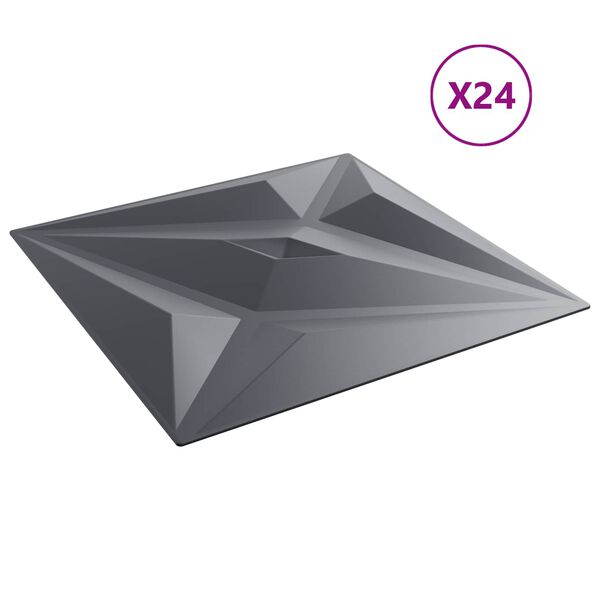 vidaXL Sienas paneļi 24 pcs Zvaigzne Pelēks 50 x 50 cm XPS Putu