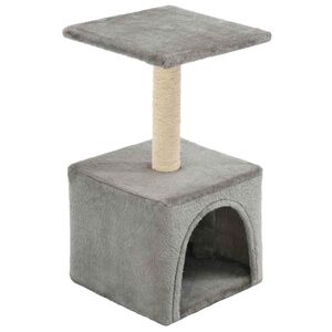 vidaXL kaķu māja ar sizala stabu nagu asinā&scaron;anai, 55 cm, pelēka