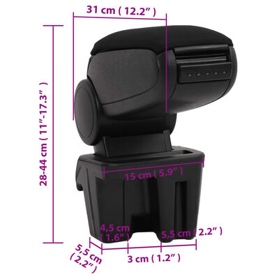 vidaXL automašīnas roku balsts, melns, 15x31x(28-44) cm, ABS