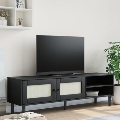 vidaXL TV skapītis SENJA, melns, 158x40x49 cm, priedes masīvkoks