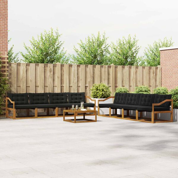 vidaXL Āra dīvānu komplekts ar spilvenu 9 pcs Dabīgs un melns