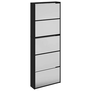 vidaXL apavu plaukts ar spoguli, 5 nodalījumi, melns, 63x17x169,5 cm