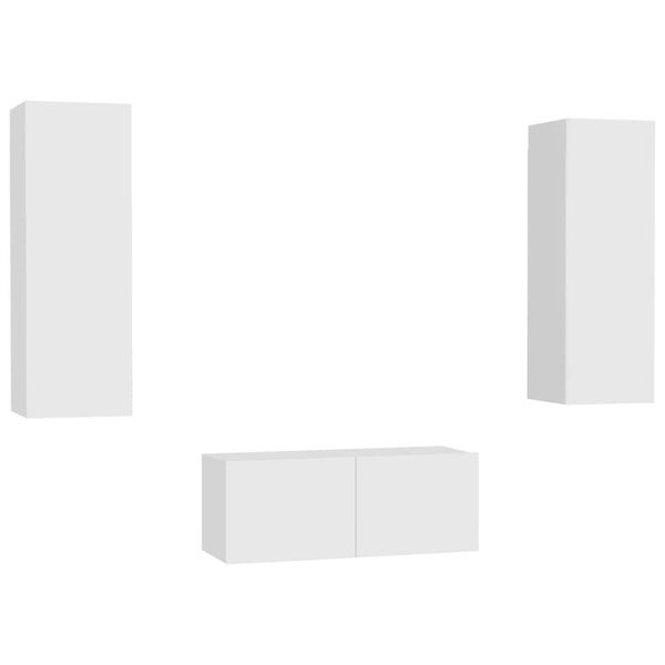 vidaXL 3-daļīgs TV skapī&scaron;u komplekts, balts, inženierijas koks