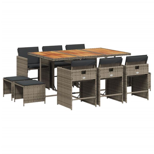 vidaXL 11-daļīgs dārza mēbeļu komplekts ar matračiem, PE rotangpalma