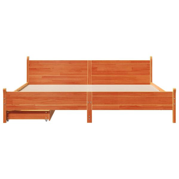 vidaXL gulta bez matrača, vaska brūnas, 180x200 cm, priedes masīvkoks