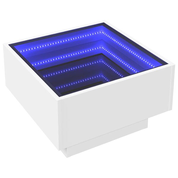 vidaXL kafijas galdiņ&scaron; ar LED, balts, 50x50x30 cm, inženierijas koks