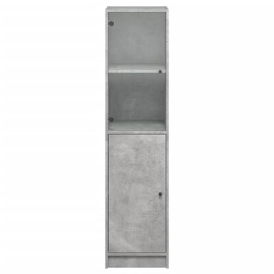 vidaXL augstais skapis ar stikla durvīm, betona pelēks, 35x37x142 cm