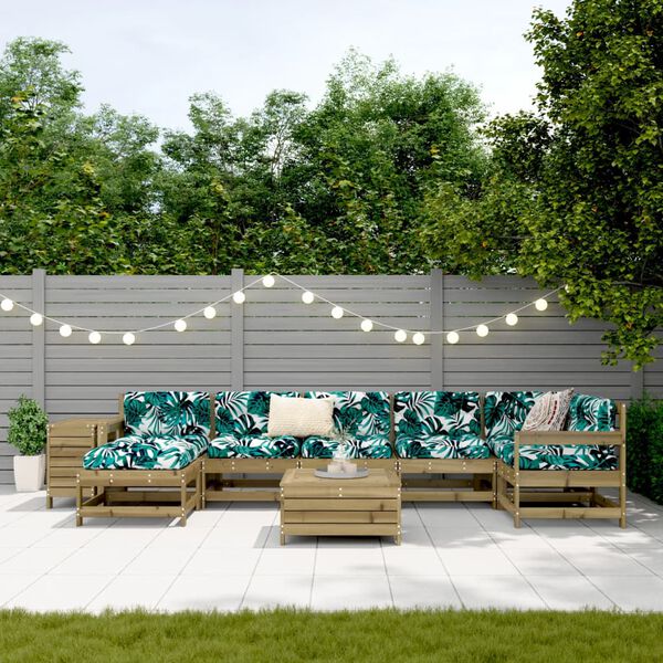 vidaXL 9-daļīgs dārza dīvānu komplekts, impregnēts priedes koks