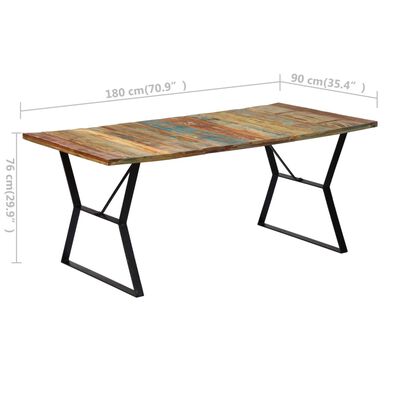 vidaXL virtuves galds, 180x90x76 cm, pārstrādāts masīvkoks