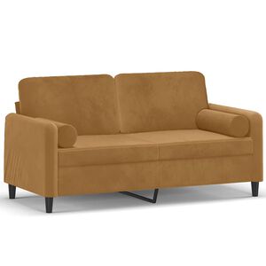 vidaXL divvietīgs dīvāns ar spilveniem, brūns, 140 cm, samts