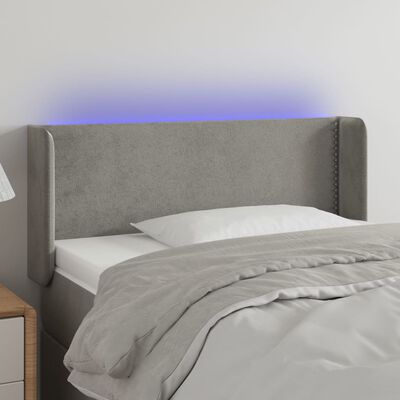 vidaXL gultas galvgalis ar LED, 83x16x78/88 cm, gaiši pelēks samts