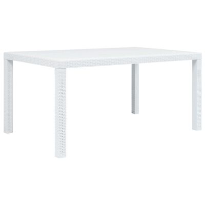 vidaXL dārza galds, balts, 150x90x72cm, plastmasa, rotangpalmas raksts