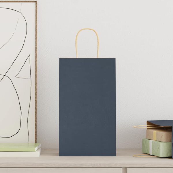 vidaXL papīra maisiņi 50 gab. ar rokturiem, zili, 21x11x36 cm