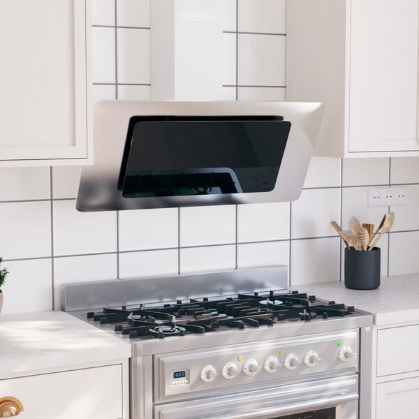 vidaXL tvaika nosūcējs, 90 cm, tērauds, rūdīts stikls, sudraba krāsa