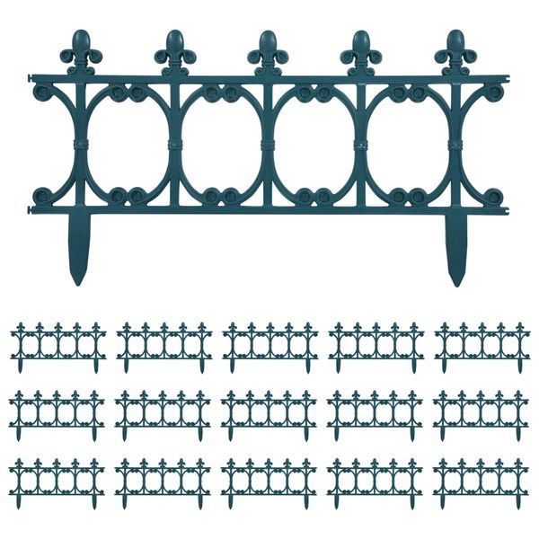 vidaXL zāliena apmales, 16 gab., zaļas, 10 m, PP